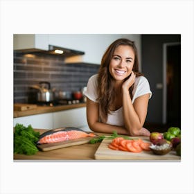 Healthy Woman In Kitchen Canvas Print