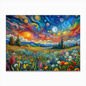 Van Gogh A Vibrant Meadow Filled With Colorful Wil Canvas Print