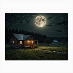 Full Moon Over Cabin Canvas Print