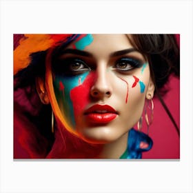 Portrait Of A Woman With Colorful Makeup Canvas Print