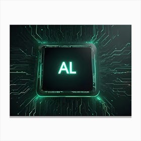 A Computer Chip With Green Lines And The Letters Al Glowing In The Center, Representing Artificial Intelligence Canvas Print