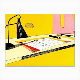 Desk With A Lamp Canvas Print