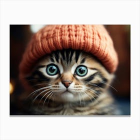 Cute Kitten In Hat Canvas Print