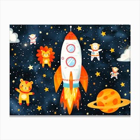 Starry Space Safari Adorable Animals On An Intergalactic Adventure Canvas Print