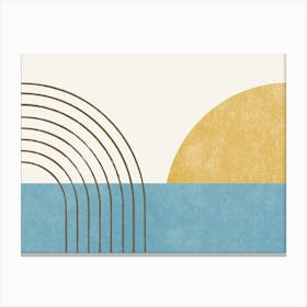 Sunny Ocean Mid-century Modern Beach Minimalist - Landscape Yellow Blue Canvas Print