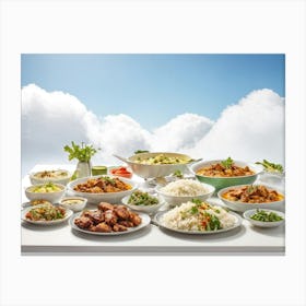 Assorted Indian And Asian Healthy Dishes Including A Fresh Salad Chicken Masala Vegetable Rice An (1) Canvas Print