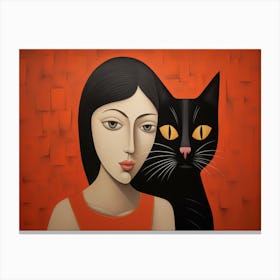 Woman And A Cat Canvas Print