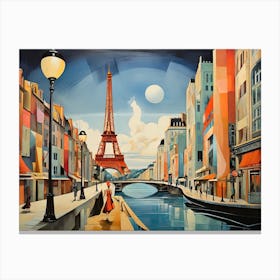 Vintage Cubist Travel Poster Paris Canvas Print