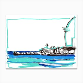 Barcelona And Blue Sea Canvas Print