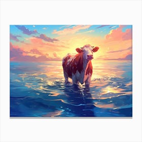 Cow In The Ocean Canvas Print