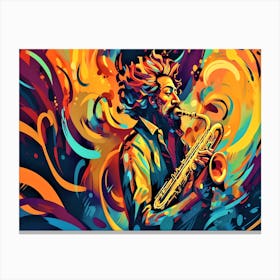 Jazzy Swirl - Swirling Colors Saxophone Player Canvas Print