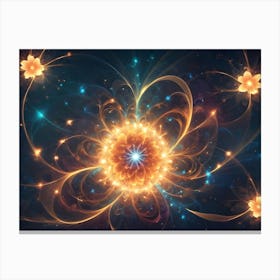 A Glowing, Golden Flower Mandala With Intricate Patterns And Ethereal Tendrils Radiating Outward Against A Dark, Starry Background Canvas Print