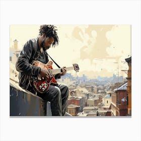 Man Playing Guitar On A Rooftop Canvas Print