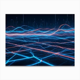 A Network Of Glowing Blue Lines On A Black Background With Orange Lines Highlighting The Landscape Canvas Print