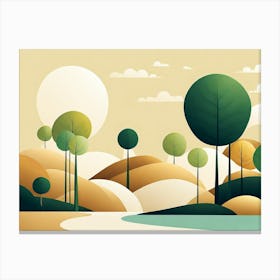 Landscape With Trees, minimalistic vector art 6 Canvas Print