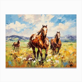 Horses Painting In Montana, Usa, Landscape 2 Canvas Print
