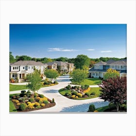 An Elegant Upscale Suburban Residential Real Estate Landscape Displaying Meticulous Homes Immersed Canvas Print