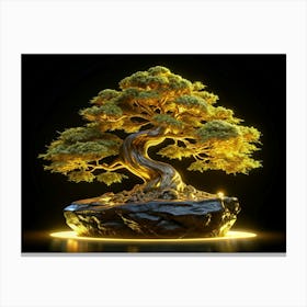 Golden Bonsai Tree With Glowing Lights Canvas Print