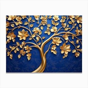 Gold Tree On Blue Background 1 Canvas Print