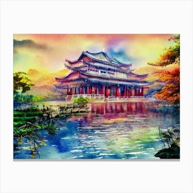 Pagoda By A Turquoise Lake Canvas Print