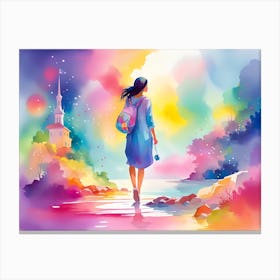 Girl With A Backpack Canvas Print