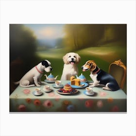 Dogs At Tea Party 2 Canvas Print