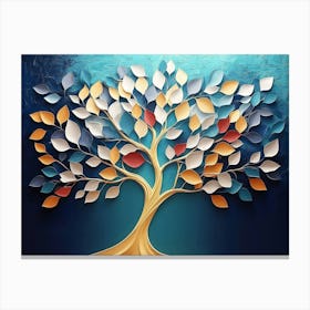 Colorful Tree With Leaves On Hanging Branches Painting Canvas Print