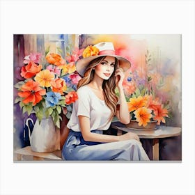 Girl Among Flowers 7 Canvas Print