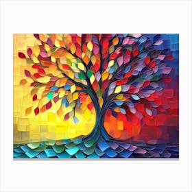 Vibrant 3d Tree With Colorful Leaves, Elegant Abstraction 2 Canvas Print