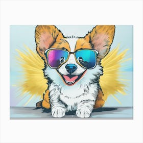 Puppy dog smiling at the camera. Blue background. 2 Canvas Print