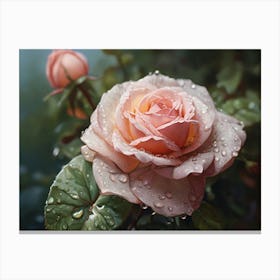 Pink Rose With Raindrops paintings art print Canvas Print