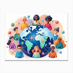 Group Of Diverse People Around The Globe Canvas Print