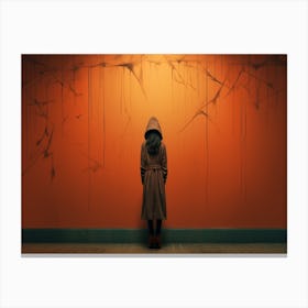 Girl Standing In Front Of Orange Wall Canvas Print