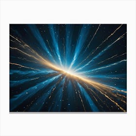 Abstract Background With A Bright, Golden Light Radiating Outward From A Central Point, Creating A Starburst Effect In A Dark Sky Canvas Print