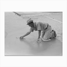 Smoothing Concrete Floor At Migrant Camp Under Construction At Sinton, Texas By Russell Lee Canvas Print