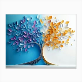 Colorful Tree With Leaves On Hanging Branches Of Blue, White And Golden 10 Canvas Print