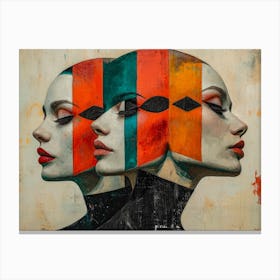 Abstract Woman Faces In Geometric Harmony 6 Canvas Print