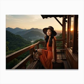 A Youthful Asian Woman Embodying Freedom Pleasure And Success Embarks On An Extreme Adventure P (2) Canvas Print