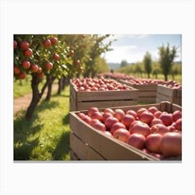 Crates Of Red Apples In An Orchard 10 Canvas Print