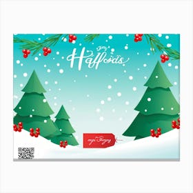 Christmas Theme Graphic Illustrating Joyful Spruce Trees Decked With Radiant Lights And Vibrant Red (1) Canvas Print