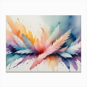 A Watercolor Painting Of Colorful Feathers With A Splash Of Color In The Background Canvas Print