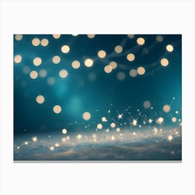 A Blue Background With A Layer Of Sparkle And Golden Bokeh Lights Scattered Across It Canvas Print