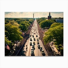 Aerial View Of A Patriotic Military Parade Honoring Veterans In America Rows Of Uniformed Soldiers (2) Canvas Print