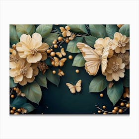 Luxurious Background with Flowers Leaves and Butterflies 1 Canvas Print