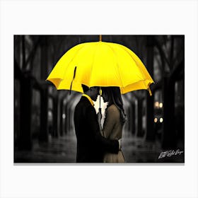 Standing In The Rain - Love Under The Yellow Umbrella Canvas Print