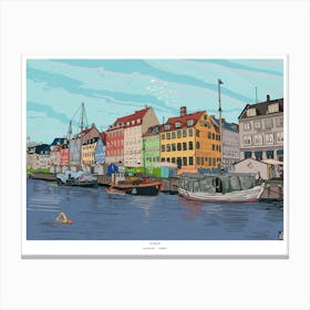 Nyhavn Copenhagen Art Print - Danish Cityscape Illustration - Travel Wall Art - Copenhagen Denmark Decor, Scandinavian Gifts Canvas Print