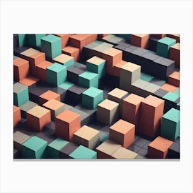 Abstract Image Of A 3d Surface Made Of Multiple Cubes In Different Colors Canvas Print