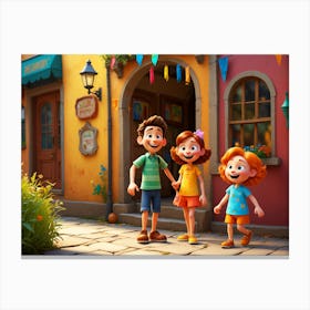 Children In Front Of A House Canvas Print
