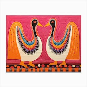 Swan 2 Folk Style Animal Illustration Canvas Print
