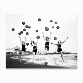 Dancers At The Beach, Black and White, Vintage Old Photo Canvas Print